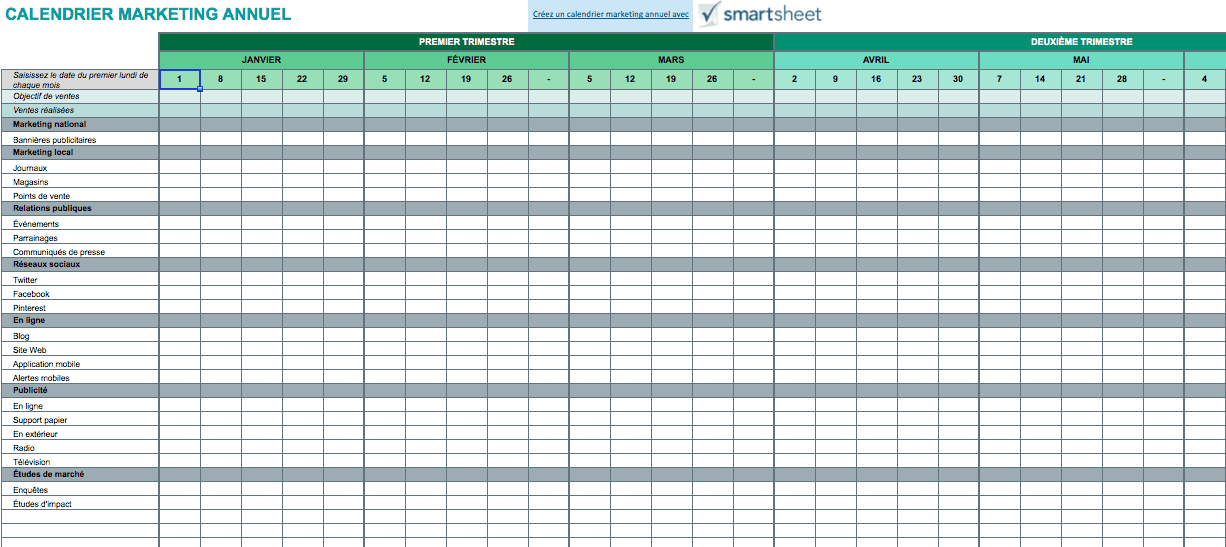 Calendrier marketing annuel