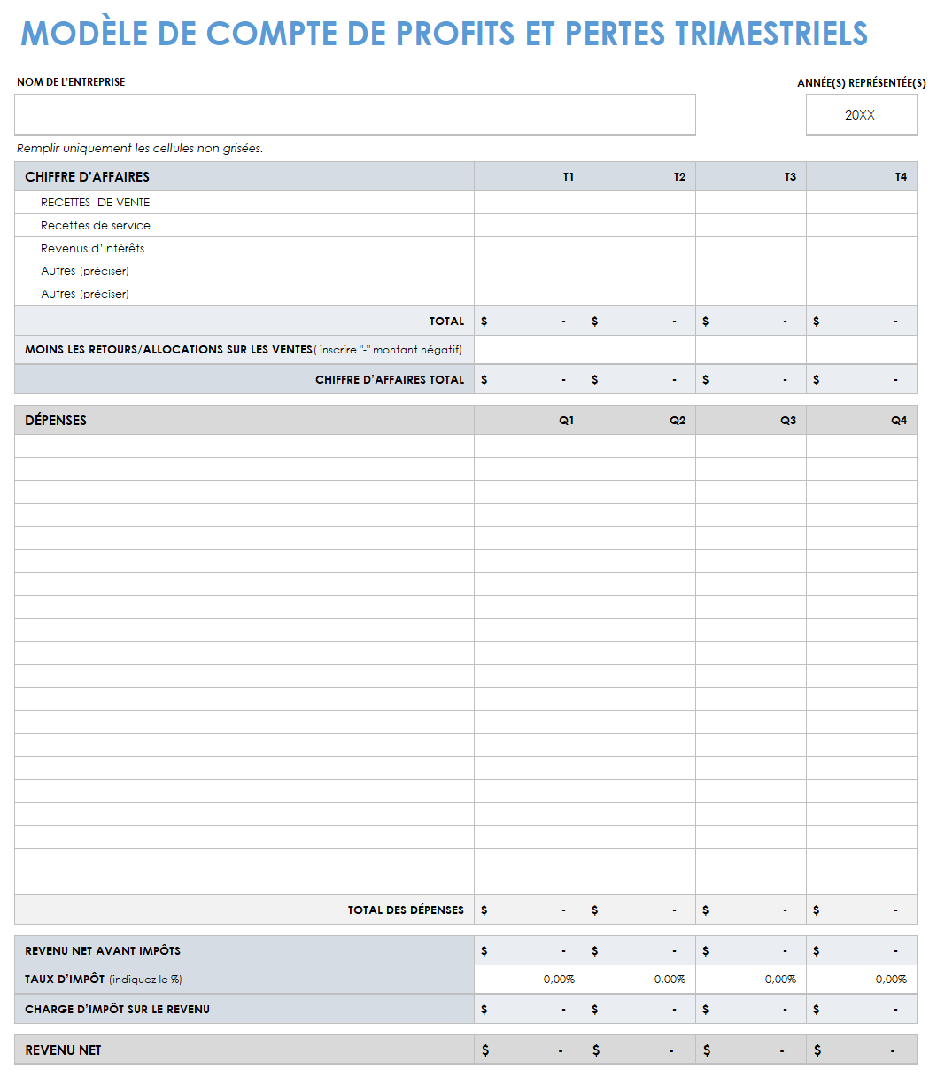 Compte de résultat trimestriel