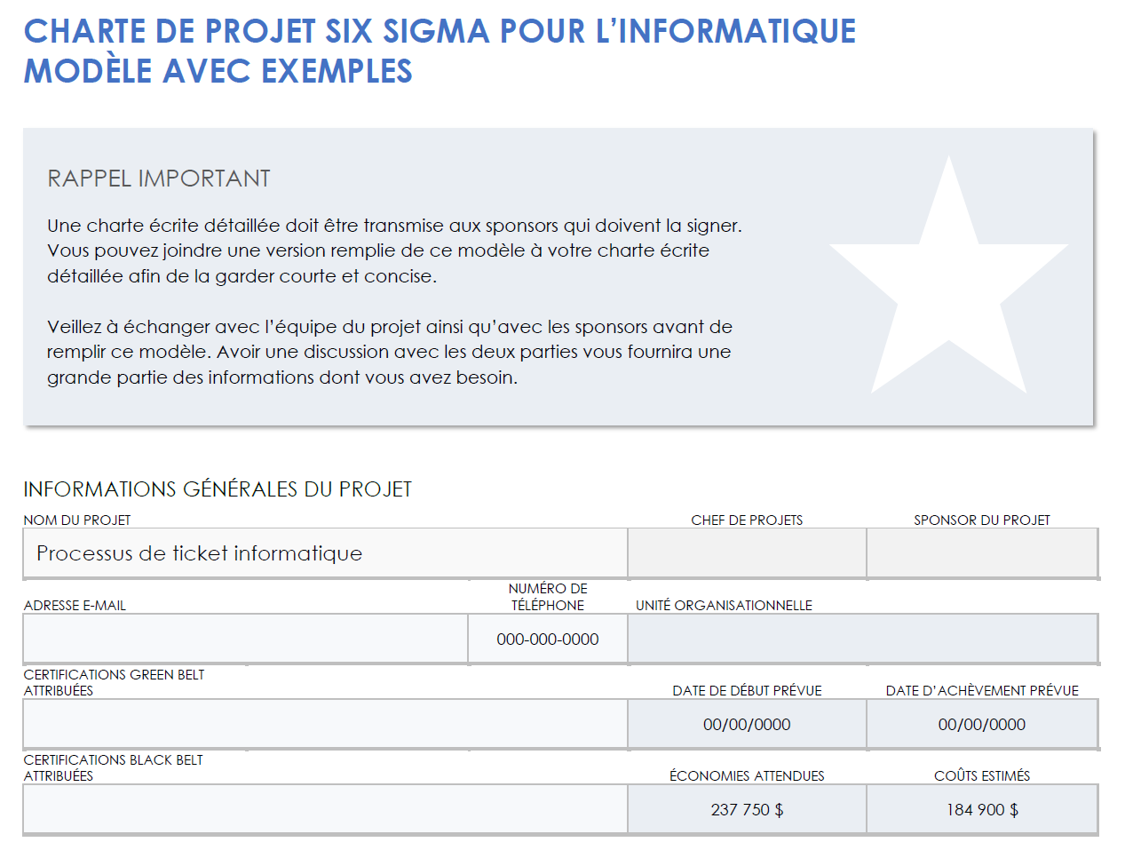 Exemple de charte de projet informatique six sigma