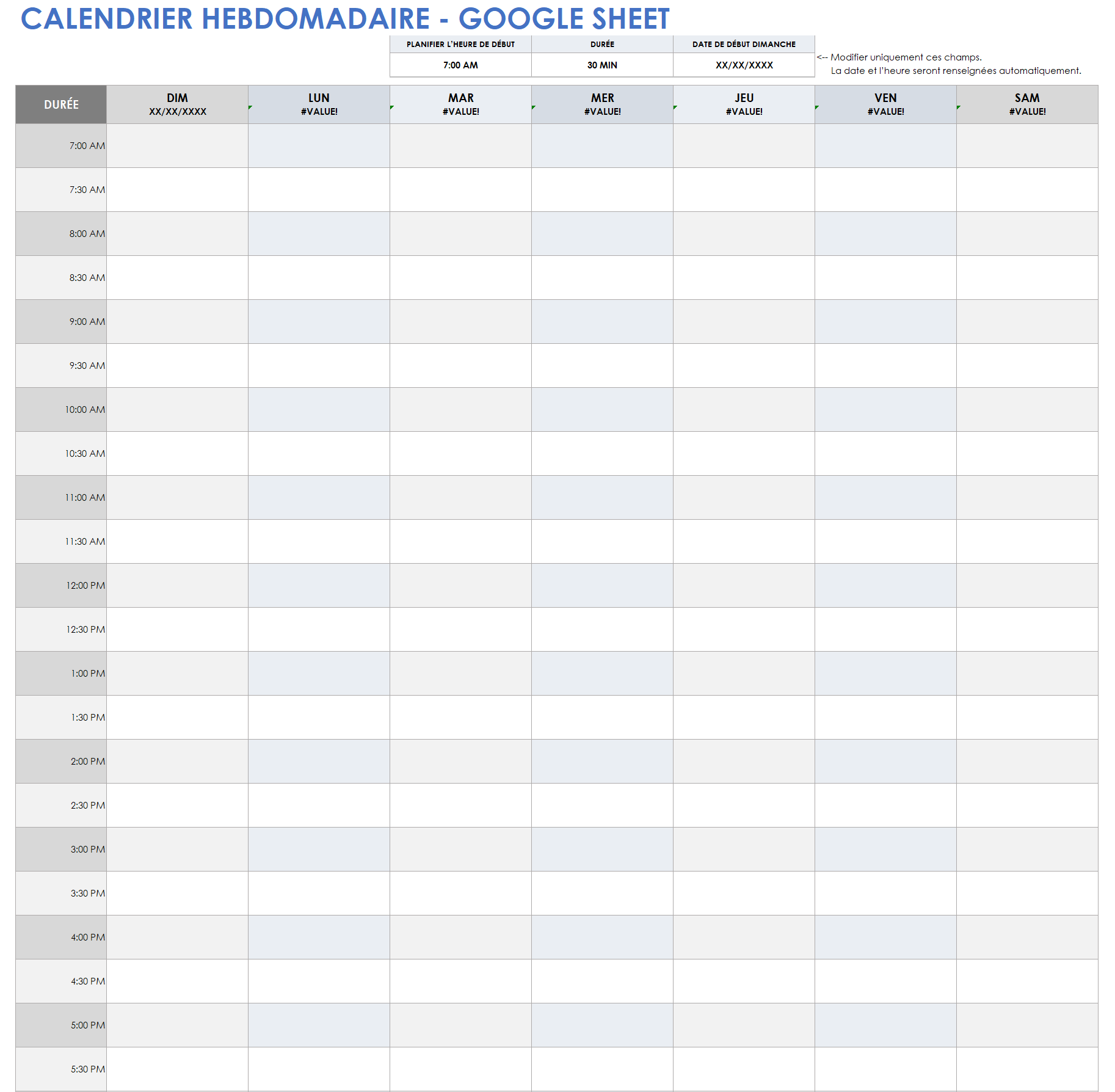  Modèle de calendrier hebdomadaire