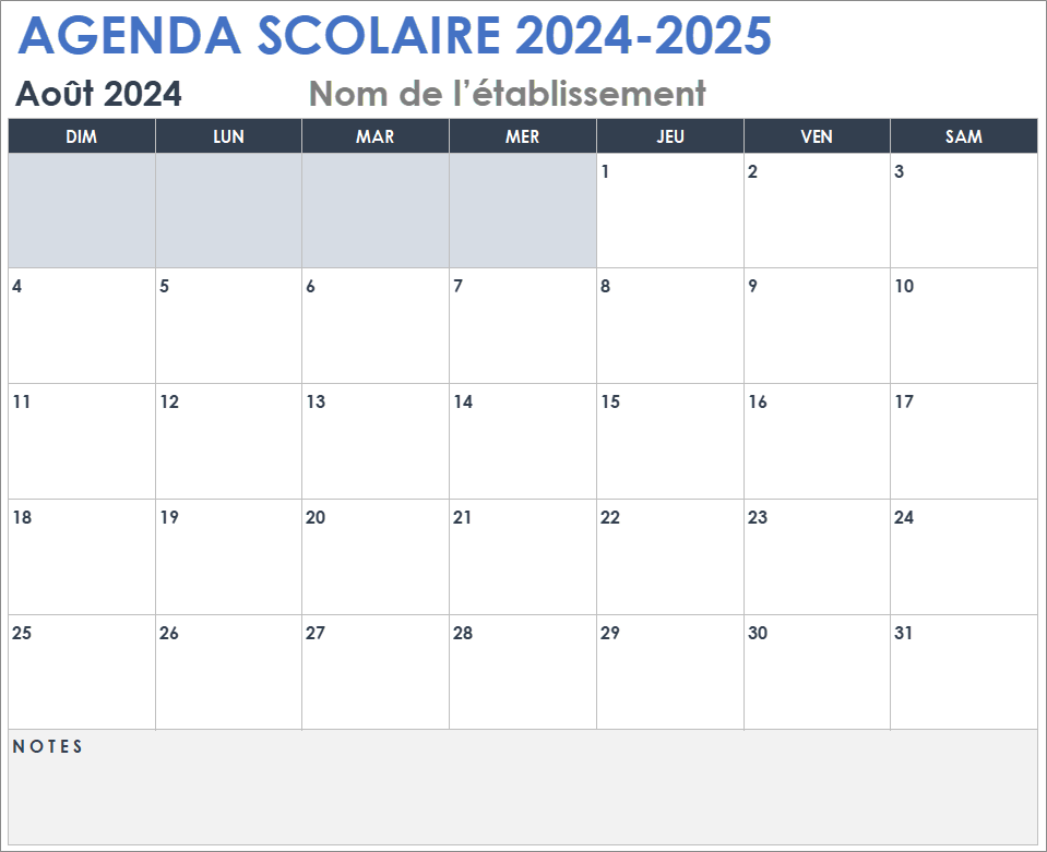  Modèle de feuilles Google pour le calendrier scolaire 2024-2025