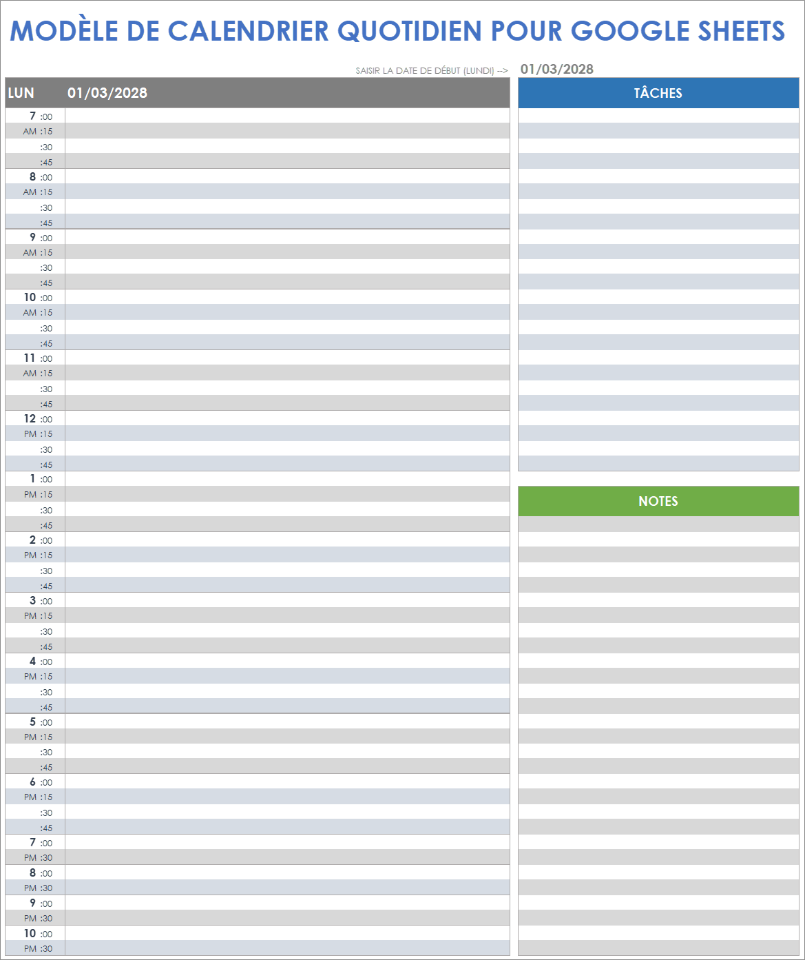  Modèle de calendrier quotidien Google Sheets