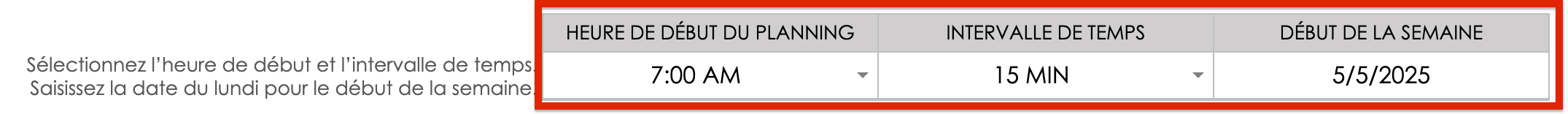 intervalles de temps de début de calendrier Google