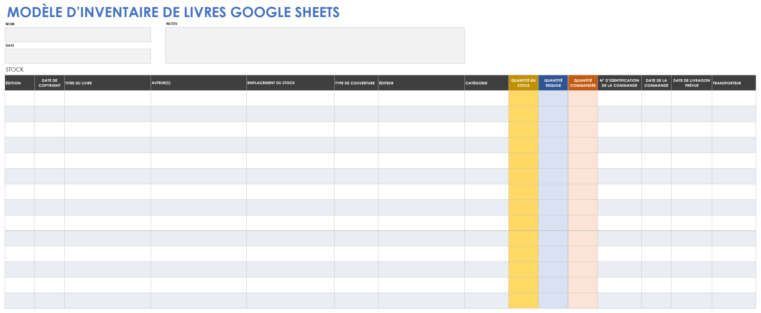 Inventaire des livres sur Google Sheets