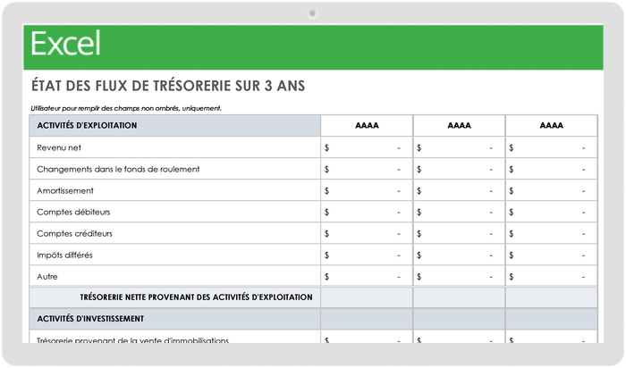  Modèle de relevé de trésorerie sur 3 ans