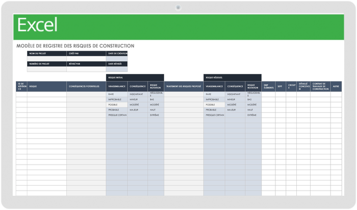 Modèle de registre des risques de construction