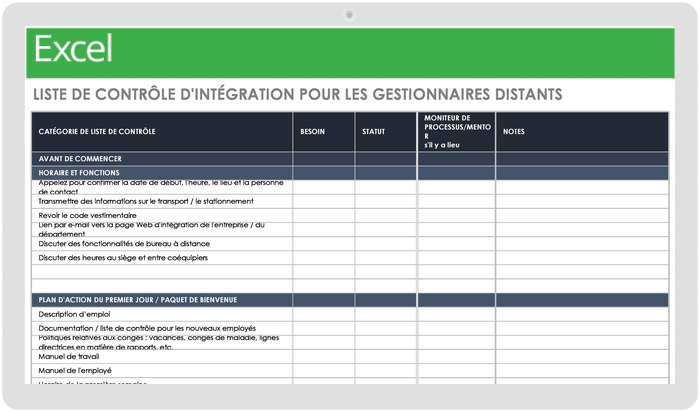 Liste de contrôle d'intégration pour les gestionnaires à distance