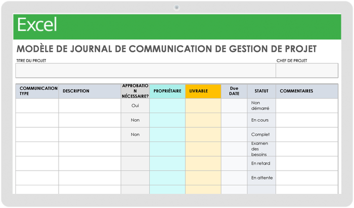 Journal de communication de la gestion de projet