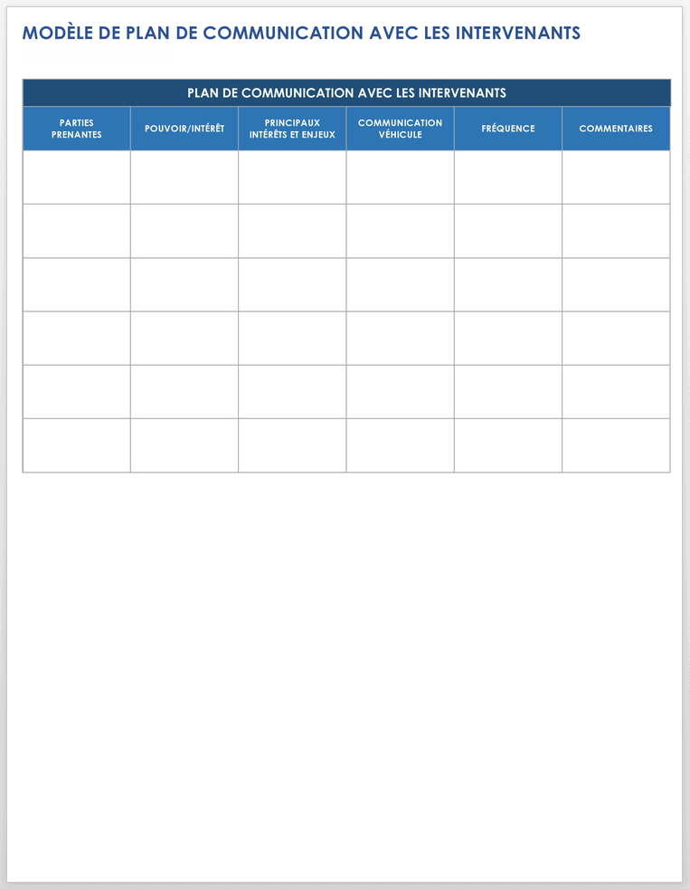 Plan de communication avec les parties prenantes