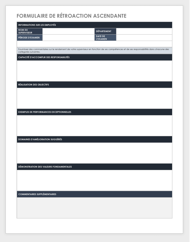 Modèle de formulaire de rétroaction ascendante