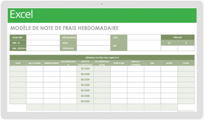 Mise à jour du modèle de rapport de dépenses hebdomadaire